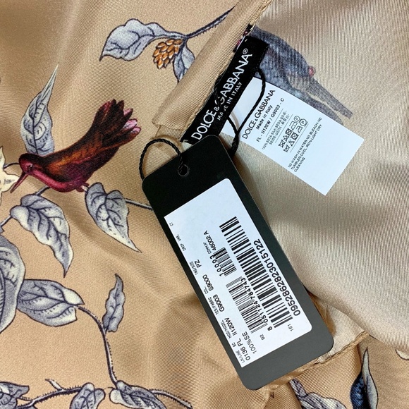 NWT DOLCE & GABBANA Silk Beige Bird Scarf Wrap - Picture 7 of 8
